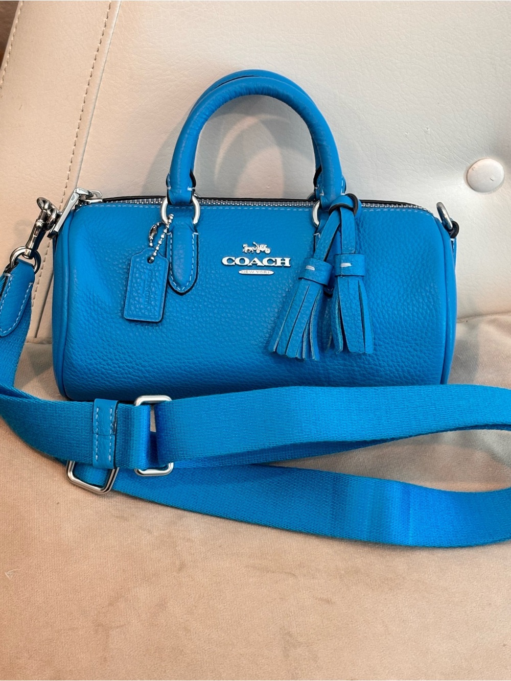 COACH Lacey “Electric Blue" Pebbled Leather Mini Crossbody Bag $398+ - Picture 7 of 16